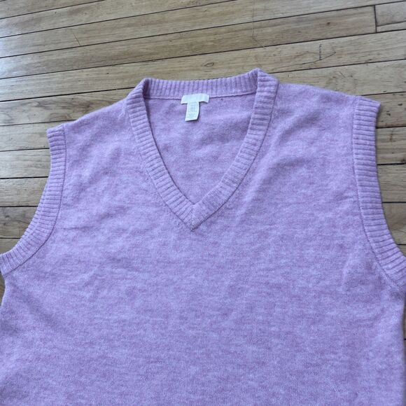 H&M Pink Wool Blend Sweater Vest Women M Barbie Boho Oversized Relaxed Crop Knit - Picture 4 of 16